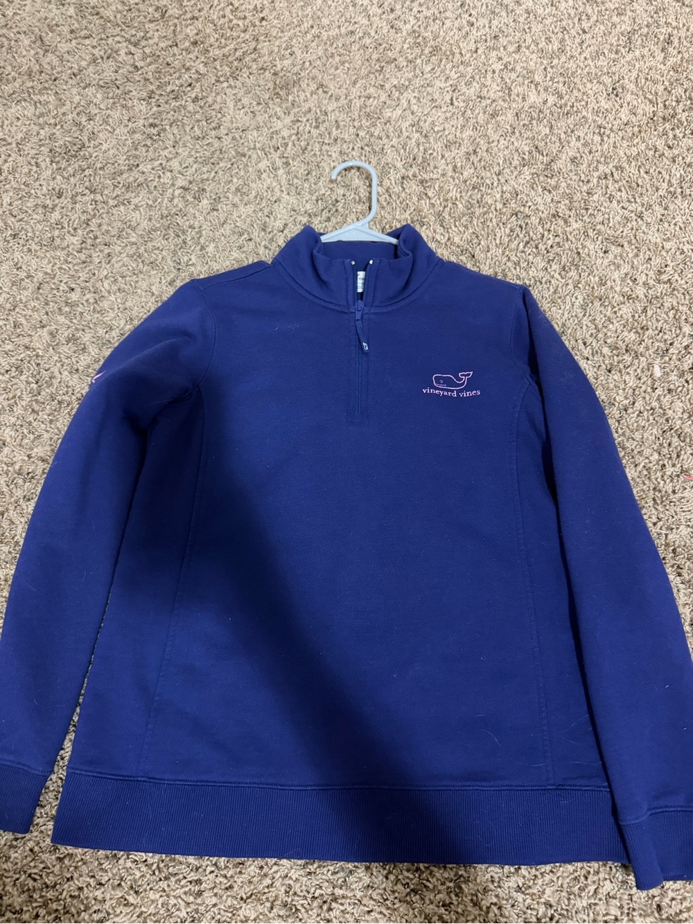 Vineyard Vines Navy Blue and Pink Quarter-Zip Sweatshirt